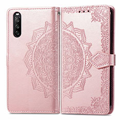 Custodia Portafoglio In Pelle Fantasia Modello Cover con Supporto per Sony Xperia 10 III SO-52B Oro Rosa