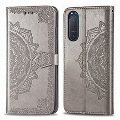 Custodia Portafoglio In Pelle Fantasia Modello Cover con Supporto per Sony Xperia 5 II Grigio