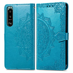 Custodia Portafoglio In Pelle Fantasia Modello Cover con Supporto per Sony Xperia 5 III Blu