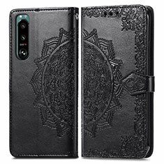 Custodia Portafoglio In Pelle Fantasia Modello Cover con Supporto per Sony Xperia 5 III Nero