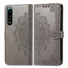 Custodia Portafoglio In Pelle Fantasia Modello Cover con Supporto per Sony Xperia 5 III SO-53B Grigio