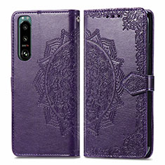 Custodia Portafoglio In Pelle Fantasia Modello Cover con Supporto per Sony Xperia 5 III SO-53B Viola