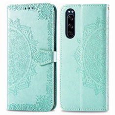 Custodia Portafoglio In Pelle Fantasia Modello Cover con Supporto per Sony Xperia 5 Verde