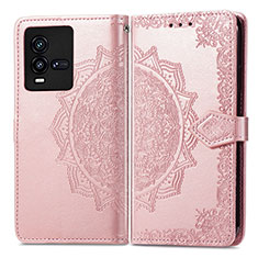 Custodia Portafoglio In Pelle Fantasia Modello Cover con Supporto per Vivo iQOO 9T 5G Oro Rosa