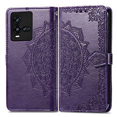 Custodia Portafoglio In Pelle Fantasia Modello Cover con Supporto per Vivo iQOO 9T 5G Viola