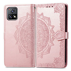 Custodia Portafoglio In Pelle Fantasia Modello Cover con Supporto per Vivo iQOO U3x 5G Oro Rosa