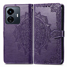 Custodia Portafoglio In Pelle Fantasia Modello Cover con Supporto per Vivo iQOO Z6 Lite 5G Viola