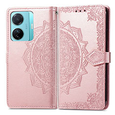 Custodia Portafoglio In Pelle Fantasia Modello Cover con Supporto per Vivo iQOO Z6 Pro 5G Oro Rosa