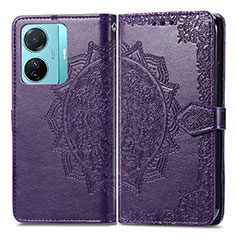 Custodia Portafoglio In Pelle Fantasia Modello Cover con Supporto per Vivo iQOO Z6 Pro 5G Viola