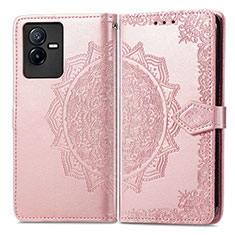 Custodia Portafoglio In Pelle Fantasia Modello Cover con Supporto per Vivo iQOO Z6x Oro Rosa