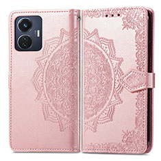 Custodia Portafoglio In Pelle Fantasia Modello Cover con Supporto per Vivo T1 4G Oro Rosa