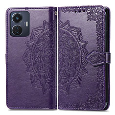 Custodia Portafoglio In Pelle Fantasia Modello Cover con Supporto per Vivo T1 4G Viola