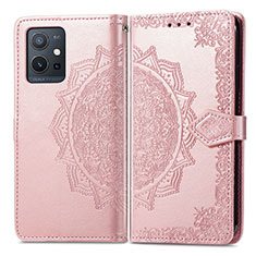 Custodia Portafoglio In Pelle Fantasia Modello Cover con Supporto per Vivo T1 5G India Oro Rosa