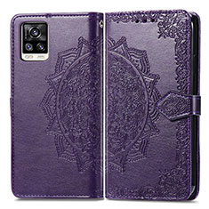 Custodia Portafoglio In Pelle Fantasia Modello Cover con Supporto per Vivo V20 (2021) Viola