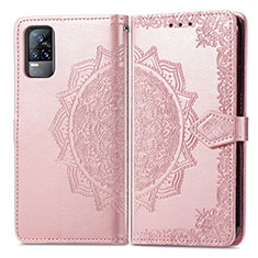 Custodia Portafoglio In Pelle Fantasia Modello Cover con Supporto per Vivo V21e 4G Oro Rosa