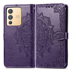 Custodia Portafoglio In Pelle Fantasia Modello Cover con Supporto per Vivo V23 5G Viola