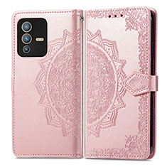 Custodia Portafoglio In Pelle Fantasia Modello Cover con Supporto per Vivo V23 Pro 5G Oro Rosa