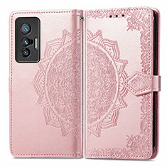 Custodia Portafoglio In Pelle Fantasia Modello Cover con Supporto per Vivo X70t Oro Rosa