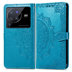 Custodia Portafoglio In Pelle Fantasia Modello Cover con Supporto per Vivo X80 Pro 5G Blu
