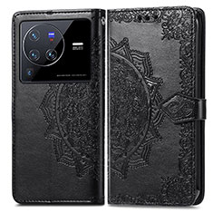 Custodia Portafoglio In Pelle Fantasia Modello Cover con Supporto per Vivo X80 Pro 5G Nero