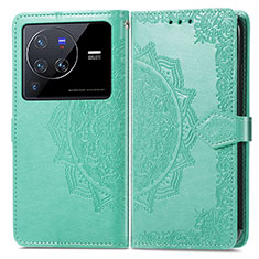 Custodia Portafoglio In Pelle Fantasia Modello Cover con Supporto per Vivo X80 Pro 5G Verde