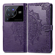 Custodia Portafoglio In Pelle Fantasia Modello Cover con Supporto per Vivo X80 Pro 5G Viola