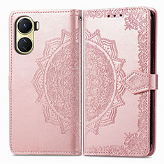 Custodia Portafoglio In Pelle Fantasia Modello Cover con Supporto per Vivo Y02S Oro Rosa