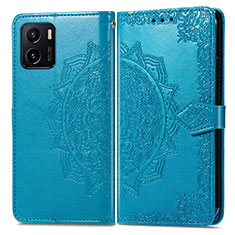 Custodia Portafoglio In Pelle Fantasia Modello Cover con Supporto per Vivo Y10 Blu