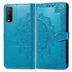 Custodia Portafoglio In Pelle Fantasia Modello Cover con Supporto per Vivo Y12s (2021) Blu