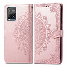 Custodia Portafoglio In Pelle Fantasia Modello Cover con Supporto per Vivo Y21 Oro Rosa