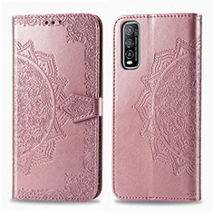 Custodia Portafoglio In Pelle Fantasia Modello Cover con Supporto per Vivo Y50t Oro Rosa