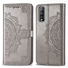 Custodia Portafoglio In Pelle Fantasia Modello Cover con Supporto per Vivo Y51s 5G Grigio