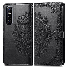 Custodia Portafoglio In Pelle Fantasia Modello Cover con Supporto per Vivo Y73s 5G Nero