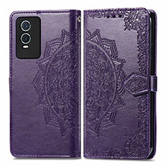 Custodia Portafoglio In Pelle Fantasia Modello Cover con Supporto per Vivo Y74s 5G Viola