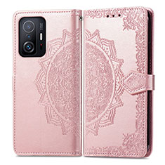 Custodia Portafoglio In Pelle Fantasia Modello Cover con Supporto per Xiaomi Mi 11T Pro 5G Oro Rosa