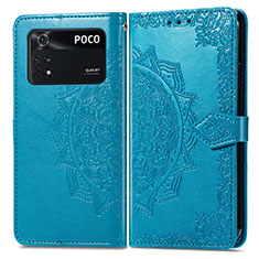 Custodia Portafoglio In Pelle Fantasia Modello Cover con Supporto per Xiaomi Poco M4 Pro 4G Blu