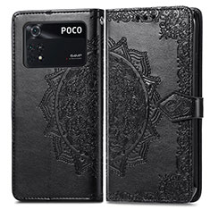 Custodia Portafoglio In Pelle Fantasia Modello Cover con Supporto per Xiaomi Poco M4 Pro 4G Nero