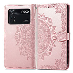 Custodia Portafoglio In Pelle Fantasia Modello Cover con Supporto per Xiaomi Poco M4 Pro 4G Oro Rosa