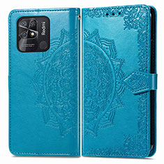 Custodia Portafoglio In Pelle Fantasia Modello Cover con Supporto per Xiaomi Redmi 10 India Blu