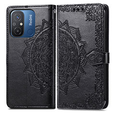 Custodia Portafoglio In Pelle Fantasia Modello Cover con Supporto per Xiaomi Redmi 11A 4G Nero