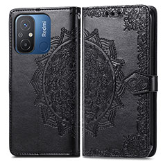 Custodia Portafoglio In Pelle Fantasia Modello Cover con Supporto per Xiaomi Redmi 12C 4G Nero