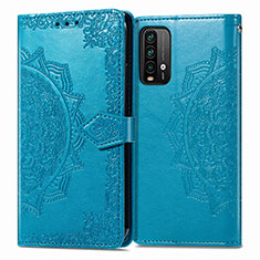 Custodia Portafoglio In Pelle Fantasia Modello Cover con Supporto per Xiaomi Redmi 9 Power Blu