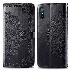 Custodia Portafoglio In Pelle Fantasia Modello Cover con Supporto per Xiaomi Redmi 9A Nero