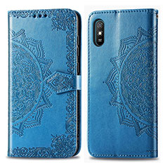 Custodia Portafoglio In Pelle Fantasia Modello Cover con Supporto per Xiaomi Redmi 9i Blu