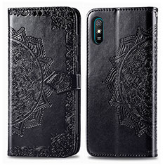 Custodia Portafoglio In Pelle Fantasia Modello Cover con Supporto per Xiaomi Redmi 9i Nero