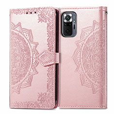 Custodia Portafoglio In Pelle Fantasia Modello Cover con Supporto per Xiaomi Redmi Note 10 Pro Max Oro Rosa