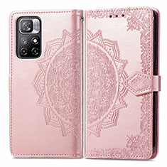 Custodia Portafoglio In Pelle Fantasia Modello Cover con Supporto per Xiaomi Redmi Note 11 5G Oro Rosa