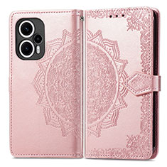 Custodia Portafoglio In Pelle Fantasia Modello Cover con Supporto per Xiaomi Redmi Note 12 Turbo 5G Oro Rosa