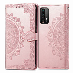 Custodia Portafoglio In Pelle Fantasia Modello Cover con Supporto per Xiaomi Redmi Note 9 4G Oro Rosa