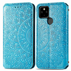 Custodia Portafoglio In Pelle Fantasia Modello Cover con Supporto S01D per Google Pixel 5a 5G Blu